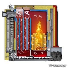 Hackgutkessel mit Partikelfilter eCleaner